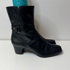 AK Anne Klein iFlex Black Leather Zip Square Toe Ankle Boots Womens Size 6.5